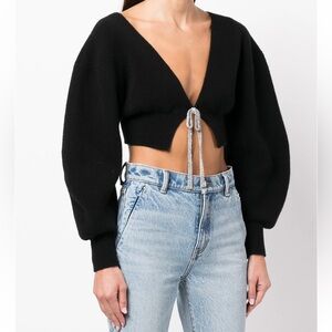 NEW!!! Alexander Wang Black Cropped Sweater V-neck Top Cardigan !